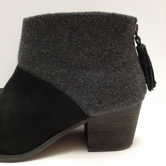 TOMS Lacy Suede & Felt Ankle Boots Chunky Block Heel Colorblock Black Grey Sz 9 - Picture 9 of 16